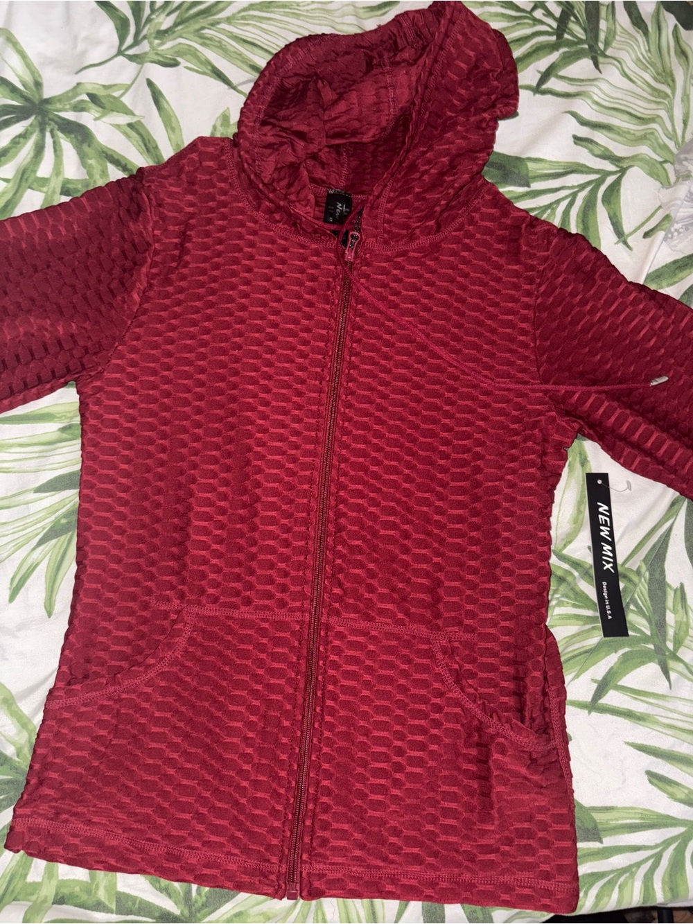 New Mix Girls' Burgundy Textured Zip Hoodie